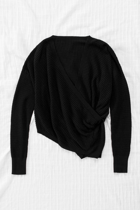 Wrap V Neck Waffle Sweater